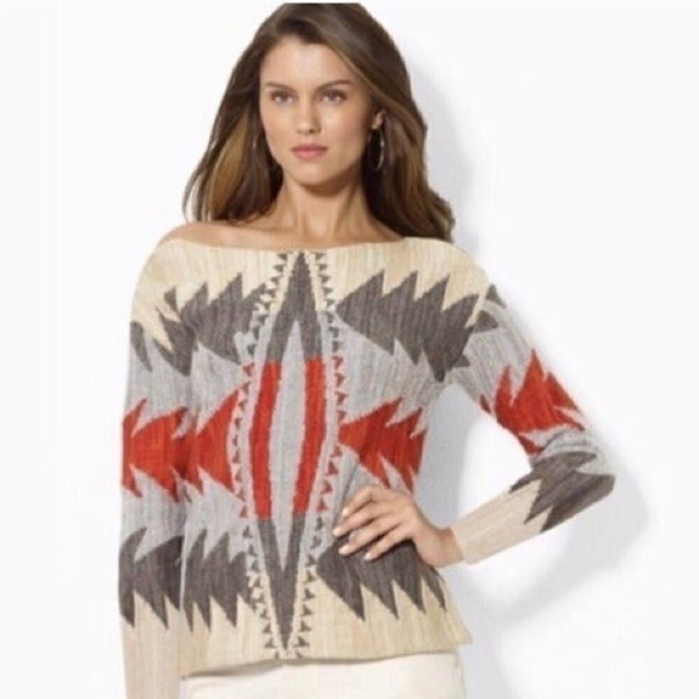 Ralph Lauren‎ Aztec Country Wool Blend Sweater Petite Large